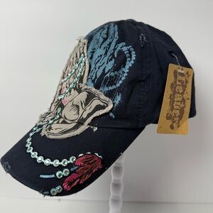 Leader LOGA Y2K Hat Cap Peace Beaded Embroidered Adjustable Distressed Praying